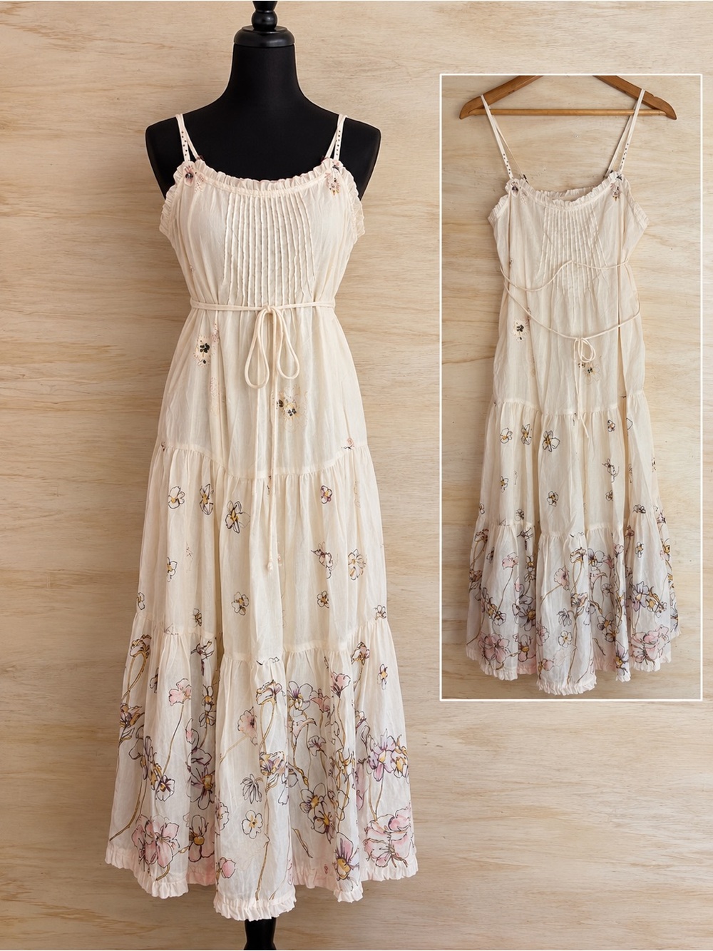 Rebecca Taylor Cream Floral Spaghetti-Strap Maxi Dress